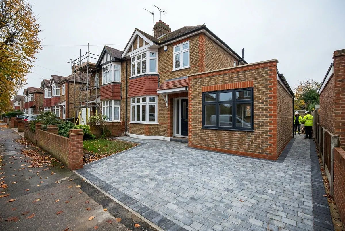 A converted garage with the door opening replaced by a window