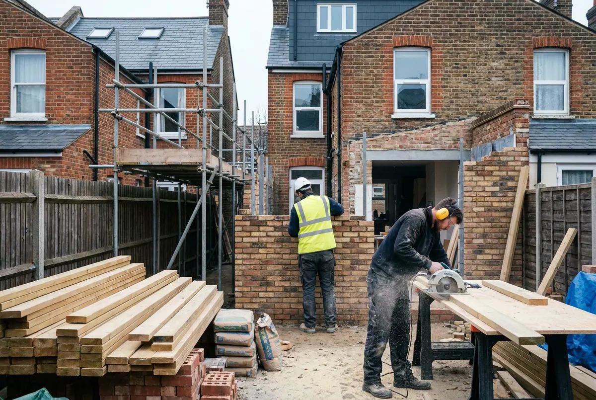 Builders at work on a London domestic extension